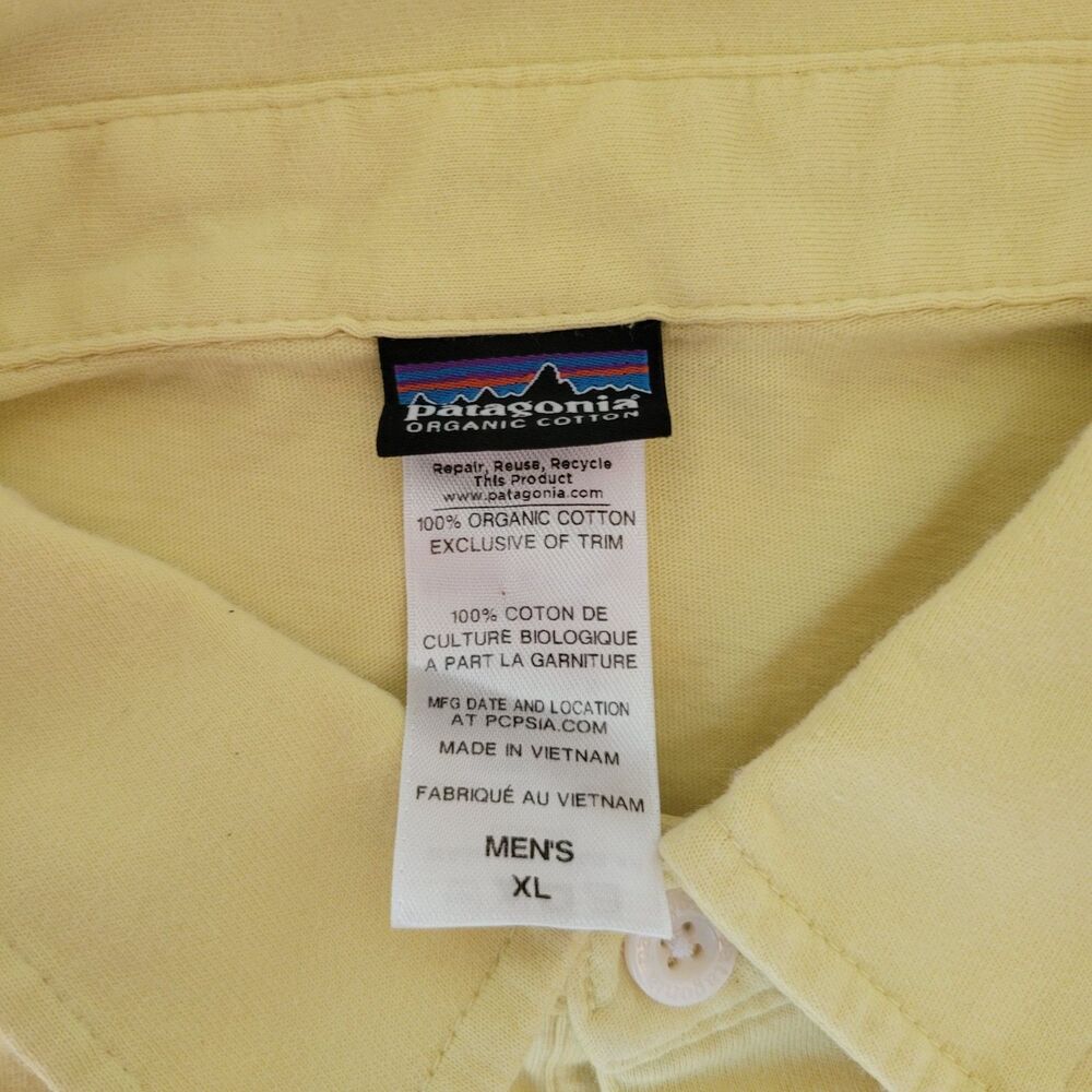 Patagonia Polo Shirt Mens XL Yellow Organic Cotton Short Sleeve Fish Logo - Picture 3 of 8